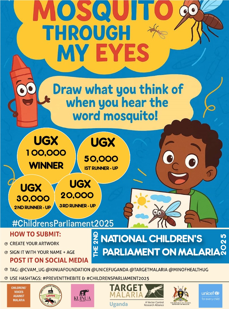 CVAM_Ug's tweet photo. It’s the weekend time for creativity! 
Let  children (3–12 yrs), grab their pencils, crayons  and show us their mosquito story. 🎨🦟
@UNICEFUganda
@MinofHealthUG
@FightingMalaria
@Microhaem
@upfm_malaria
@KinuaFoundation
#MosquitoThroughMyEyes #PreventTheBite
#ChildrensParliament2025
