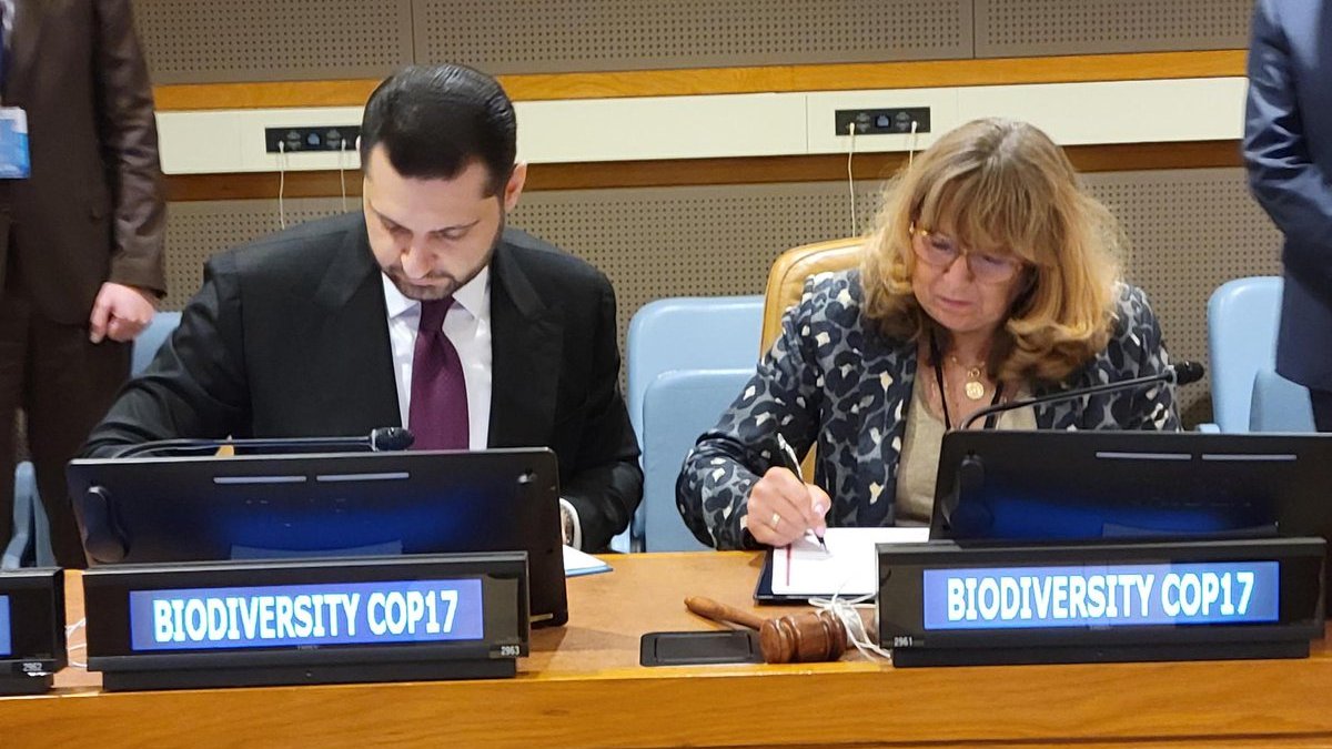 Today at #UNGA, an important milestone on the road to the UN Biodiversity Conference 2026 was achieved! 

Armenia, represented by H.E. Hambardzum Matevosyan, Minister of Environment, and <a href="/UNBiodiversity/">UN Biodiversity</a> signed the Host Government Agreement for #COP17Armenia (Oct 2026) in Yerevan.