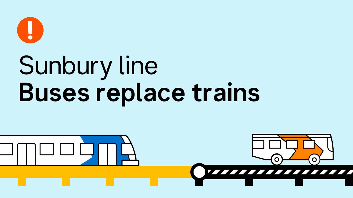 🚧 Sunbury line: Buses replace trains between North Melbourne and Sunshine from 1am Saturday 4 October to last train Sunday 5 October, while project works take place.

Info: tinyurl.com/3cj6mx5k