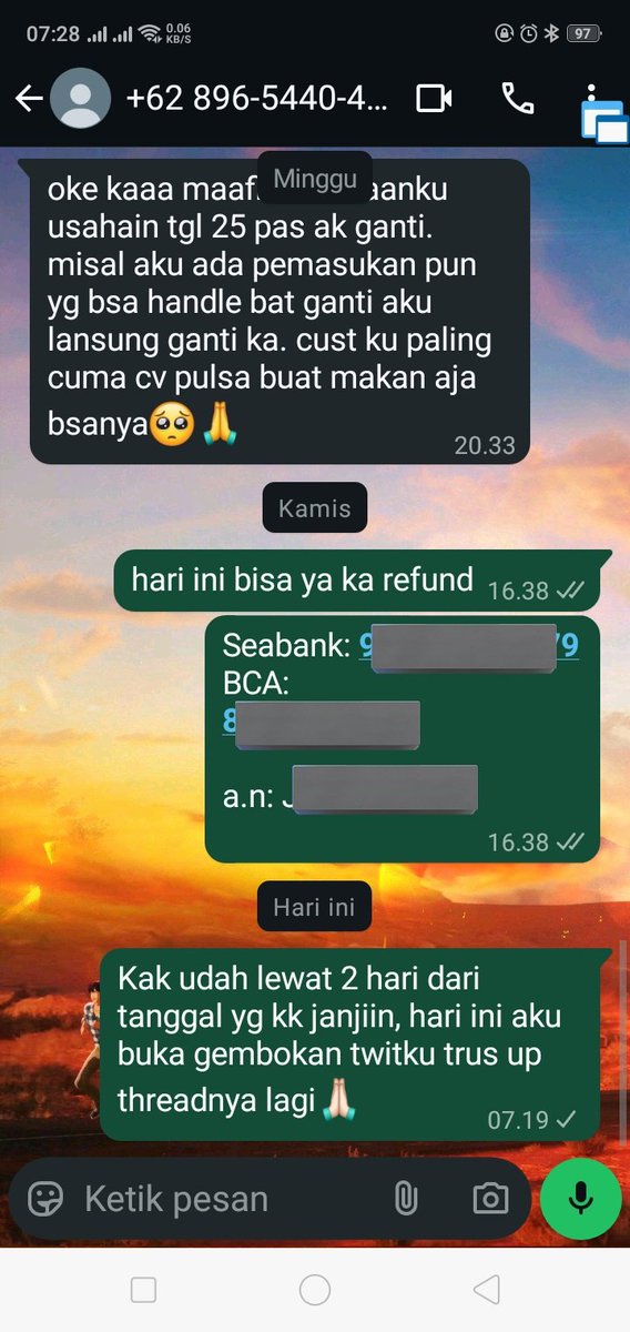 RosInPiece's tweet photo. Update: tanggal 21 September aku di-WA oleh salah satu adminnya pake nomor ini: https://t.co/V7ZlahwzHZ dijanjiin mau refund tanggal 25 tapi sampai hari ini masih belum direfund #ZonaUang #ZonaJajan #ZonaBA #ZonaBU https://t.co/nuwfYKTcPr