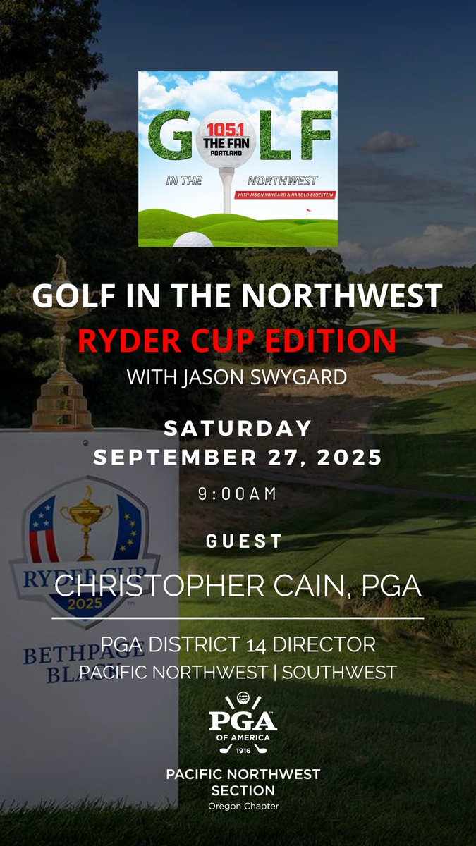 Tune in tomorrow for Golf in the Northwest 🙌🏻 <a href="/1051TheFan/">105.1 The Fan</a> <a href="/FANswag/">Jason Swygard</a>