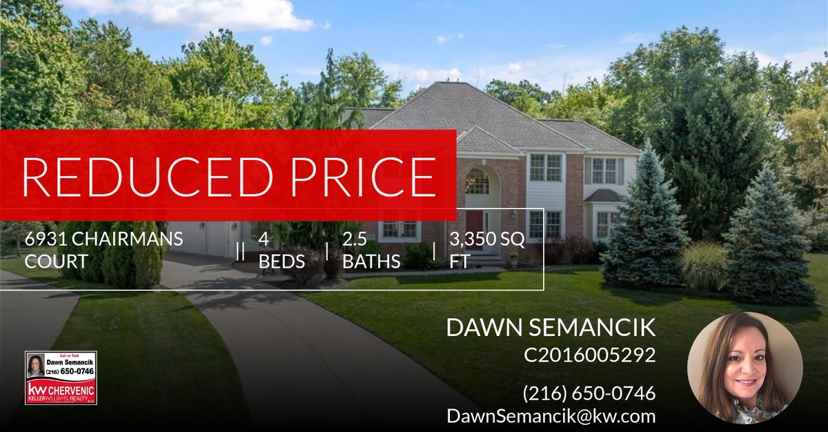 DawnASemancik's tweet photo. 📍 Reduced Price 📍 This recently reduced home at 6931 Chairmans Court in Concord won't last long, so, don't wait to set up a showing! Reach out here or at (216) 650-0746 for more information! https://t.co/HjVUQgvBP1 https://t.co/ZYVXvsoOCM