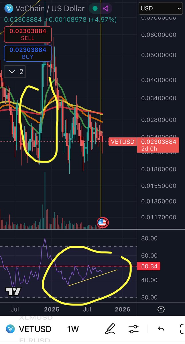 Surprise, surprise we just printed the same structure previous to the jump.  Moving averages in line ✅ Bullish divergence ✅ RSI touched support trendline ✅ Fib timeline met ✅ Scary dropdown ✅. Now WE ARE READY!!! #VeChain