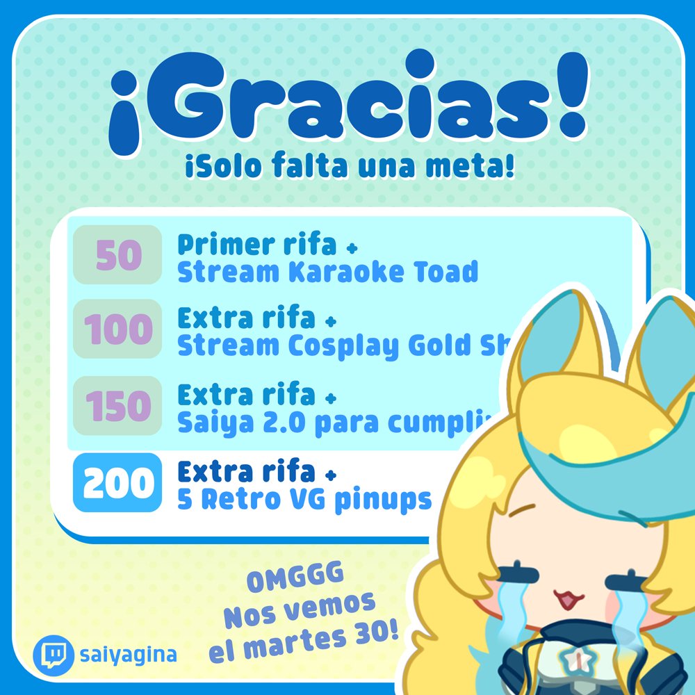 EL CHIBI DEBUT FUE SUPER DIVERTIDO (y lleno de errores pero eso siempre xd)
Lo que más me impacta es que en los primeros minutos se llegó a 3 de 4 metas, el martes damos el último estirón y lograr esa última rifa extra! 

¡GRACIAS A TODOS USTEDES POR HACERLO POSIBLE!
