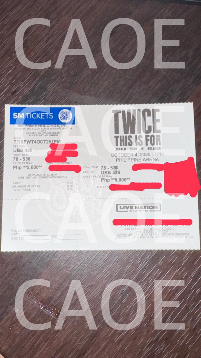 chrisdelier's tweet photo. WTS LFB TWICE THIS IS FOR CONCERT IN BULACAN PH

(1) UBB 426 R78

4,800.00 BELOW SRP!

- Physical ticket on-hand
- Can do meetup around Metro Manila area only
- DM for more inquiries

#TWICE_THISISFOR_WORLD_TOUR_IN_BULACAN https://t.co/0jny6h9uV0