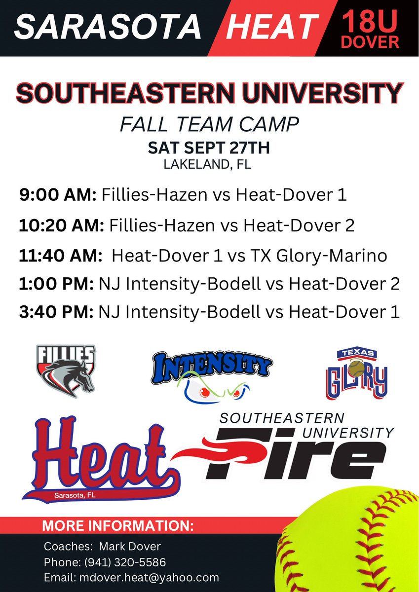 crooney2028's tweet photo. I’m off to Southeastern University to participate in some round-robin games. Their team camp is hosting their annual fundraiser, and I’m thrilled my team can be part of it.  Let's Go Heat!!

@SEUFireSoftball  @SoftballDown @LineDsoftball @IHartFastpitch @SoFlaFastpitch https://t.co/K9dxvoZY0X
