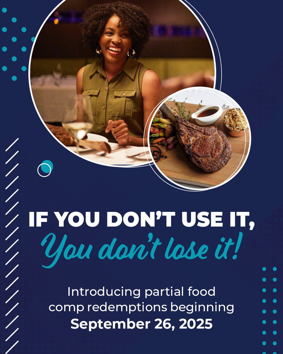Got a dining credit that’s about to expire? No worries — it’s not going anywhere! 🎉 Starting today, enjoy even better comp redemptions across our restaurants. 🍴✨
▫️
▫️
Must be 21+. Gambling problem? Call 1-888-777-9696.