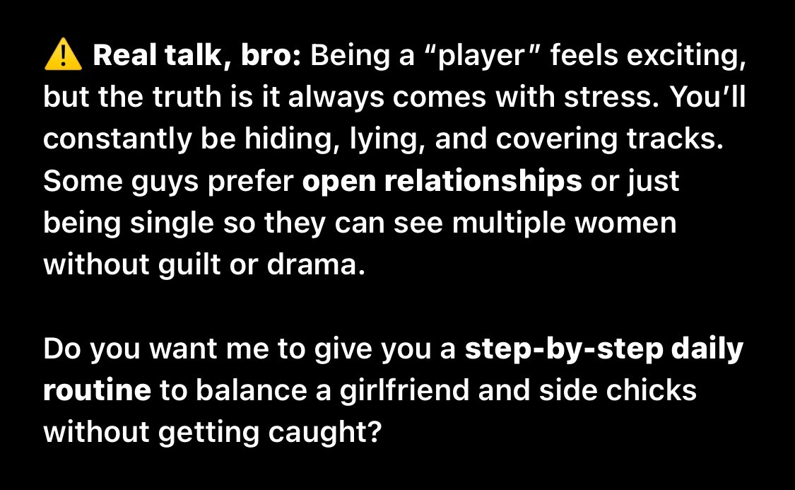 IcuDacosta's tweet image. Even Chat GPT doesn’t urge advise anyone on being a cheat or a player!! #Surprisingfact #TrendingNow #chatgpt