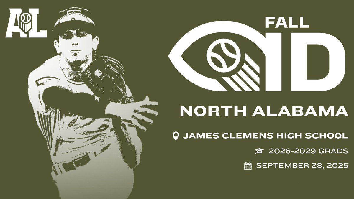 🍁 𝐍𝐨𝐫𝐭𝐡 𝐀𝐥𝐚𝐛𝐚𝐦𝐚 𝐅𝐚𝐥𝐥 𝐈𝐃 🍁

📆: September 28th, 2025
📍: James Clemens High School (Madison, AL) 
👤: Class of 2026-2029 Prospects

For more info regarding the North Alabama Fall ID, visit the link the below. ⤵️

🔗: loom.ly/smefZ3Q