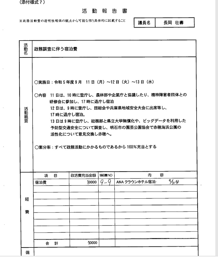 taniguchan1212's tweet photo. 長岡議員のANAの宿泊の細かい話です。
9月11日から9月13日にかけて宿泊してます。
二つの活動報告書を比較してみたら、片方は12日の17時に赤穂へ　もう片方は12日の17時に宿泊
報告書がええかげんなのか、長岡議員が二人いて片方が赤穂に行って、片方が宿泊？🤣
ホンマ適当過ぎるんちゃうか？ https://t.co/ZbQxSRtUzg