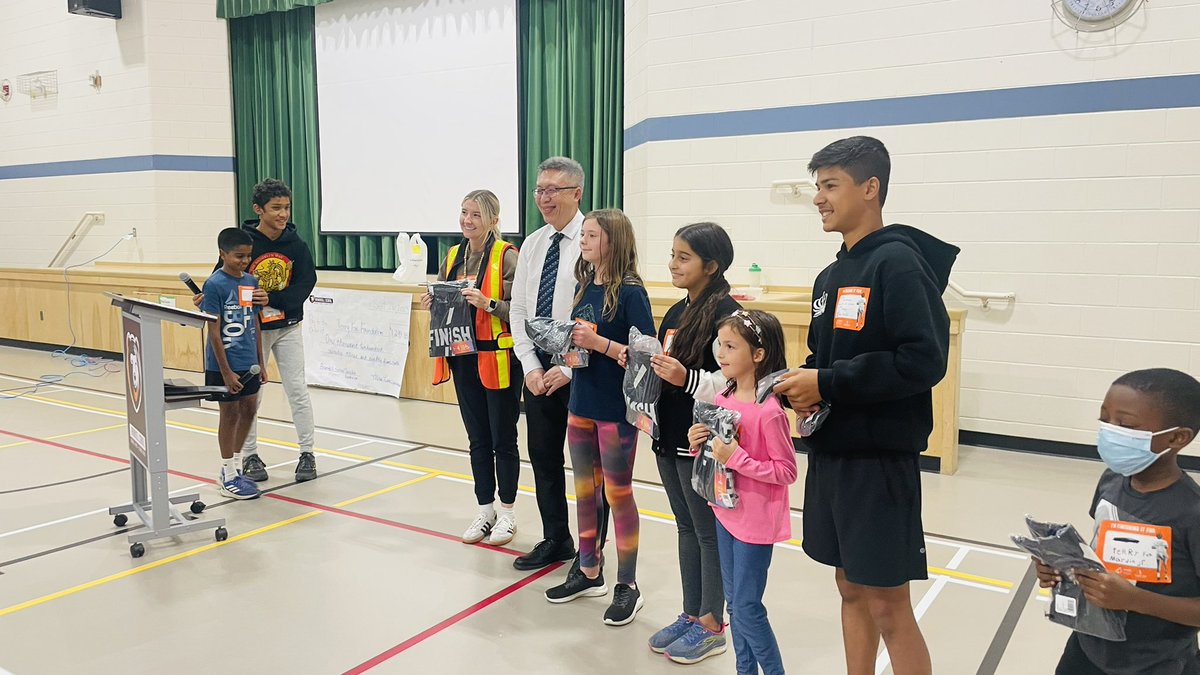 Carrying on Terry Fox’s legacy with our own <a href="/TerryFoxCanada/">Terry Fox Foundation</a> walk/run. We raised almost $1300. A HUGE thank you to our generous neighbour, Brunskill Pharmacy, for donating t-shirts and a school-wide pizza party for teaching our goal.  <a href="/StoonPubSchools/">Saskatoon Public Schools</a>