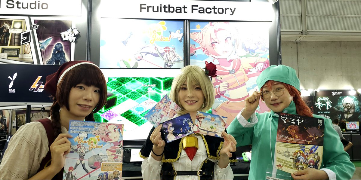 FruitbatFactory's tweet photo. Tokyo Game Show is now open to the public! Come visit us at the Fruitbat Factory booth, indie game area hall 11, booth C-46!

You can play the upcoming 100% Orange Juice event, and many other games! #TGS2025 #TokyoGameShow https://t.co/vw8cf66R3q