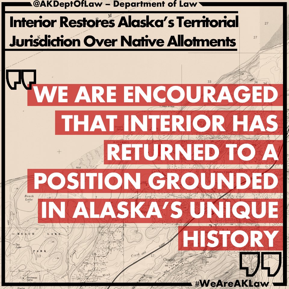 We are encouraged that Interior has returned to a position grounded in Alaska’s unique history. The Supreme Court has often said, ‘Alaska is the exception, not the rule.’ Today’s action respects that principle and restores the jurisdictional balance

tinyurl.com/yfmrhk2w