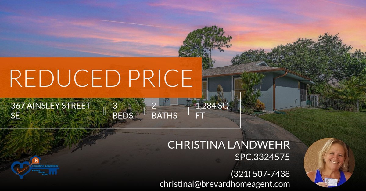BrevardHomeAgt's tweet photo. 📍 Reduced Price 📍 This recently reduced home at 367 Ainsley Street Se in Palm Bay won't last long, so, don't wait to set up a showing! Reach out here or at (321) 507-7438 for more information!

Christina Landwehr https://t.co/0lPIuAEPfg https://t.co/45Xt7zWNZZ