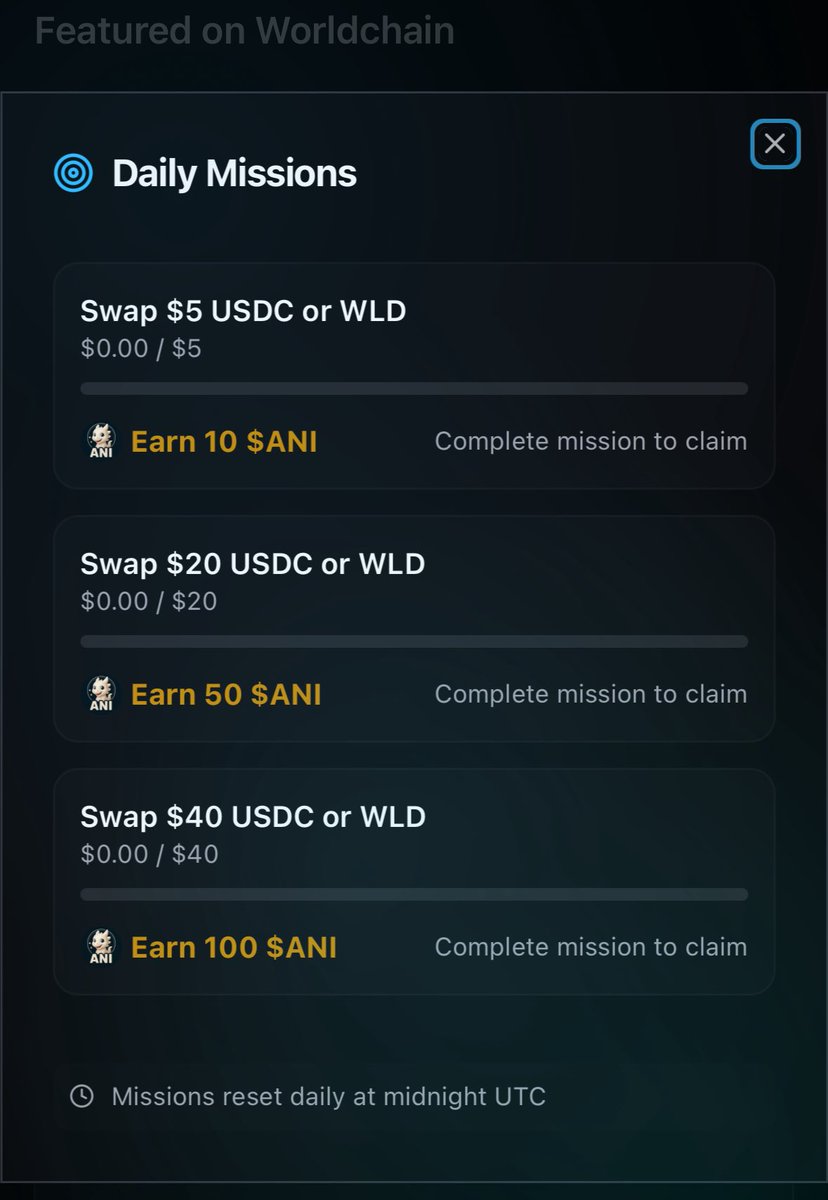 ani_labs_world's tweet image. Introducing Daily Missions 🚀
Earn $ANI when you Swap USDC or WLD on Ani Wallet every day!

More Features are coming..
Stay tuned🫡
#ani #worldcoin