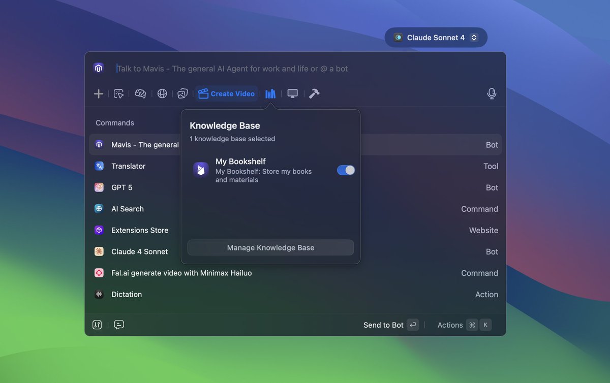 enconvo_ai's tweet photo. Let your private assistant have access to your books, materials, etc.

You can now configure Mavis’s Knowledge Base directly on the Smart Bar .

#Enconvo #AI #buildinpublic https://t.co/gNPKbixhNg