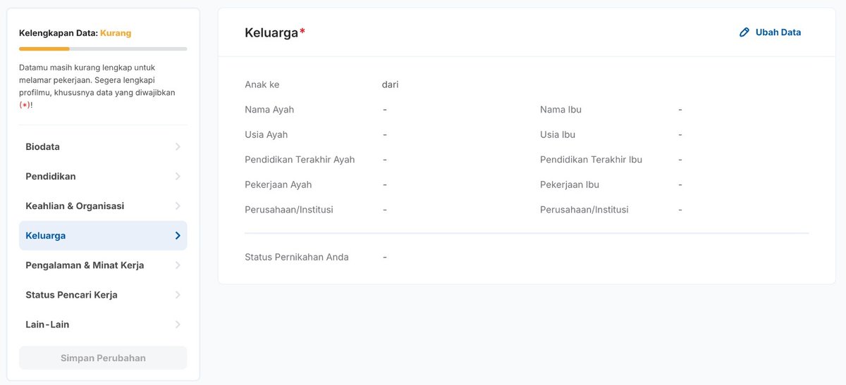 Ada perusahaan buka lowongan kerja, tapi baru mau melamar sudah diminta informasi segini detil.

Nama ayah? Usia ayah? Nama Ibu? Pekerjaan Ibu?

Lu mau cari pegawai apa data mining? Emang buat apa sedetil ini sih? Sebagian besar yang kalian tolak itu datanya mau diapain?
