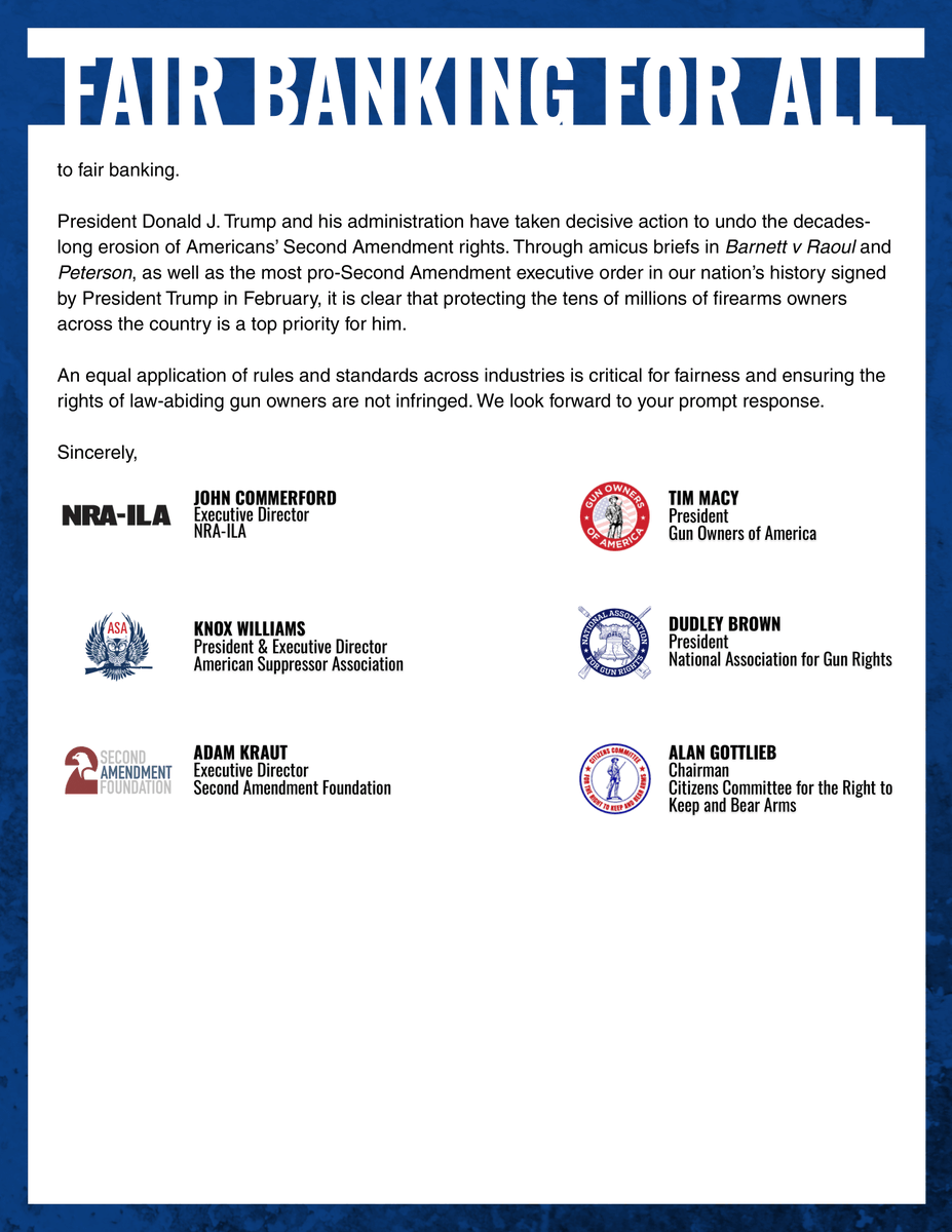 CCRKBArms's tweet image. CCRKBA JOINS COALITION OF GUN GROUPS BLASTING &apos;DE-BANKING&apos;

The bombshell letter lays bare efforts to damage conservatives and especially the gun rights movement.

ccrkba.org/2025/09/24/ccr…