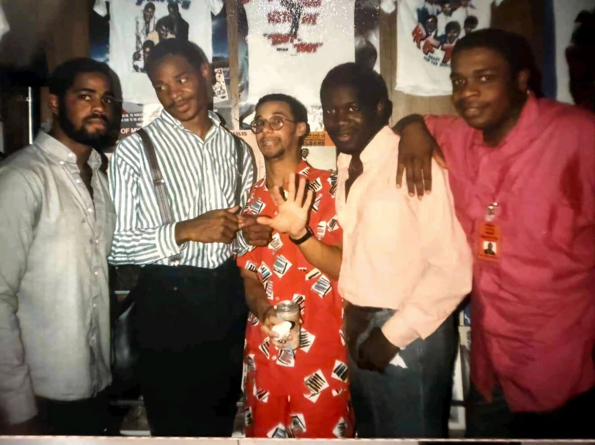 TimexSocialClub's tweet photo. A real blast from the past!! TSC at an in-store event at Ron's Records and Tapes Beaumont TX 1986. We were on the Raising Hell Tour. L to R: Greg B, Kevin Moore(TSC), Alex Hill (TSC), Mike Blake, Marcus Thompson(TSC) #TSC39 #rumors https://t.co/QOu4rNlZF8