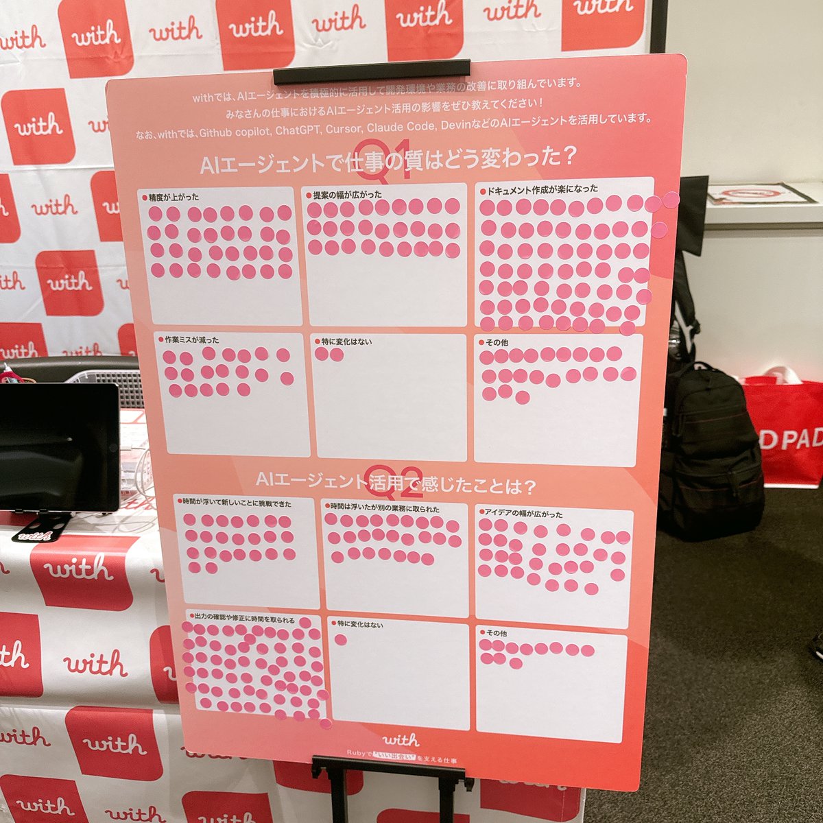 enito_recruit's tweet image. Kaigi on Rails 2025の2日目もwithブースを出展中✨️

たくさんの方に来ていただいた1日目に続きガチャガチャ、アンケートを用意してお待ちしています。
ブースには、withのエンジニアメンバーも常駐していますので、ぜひお話しにきてください🙌

 #kaigionrails
#kaigionrails_booth