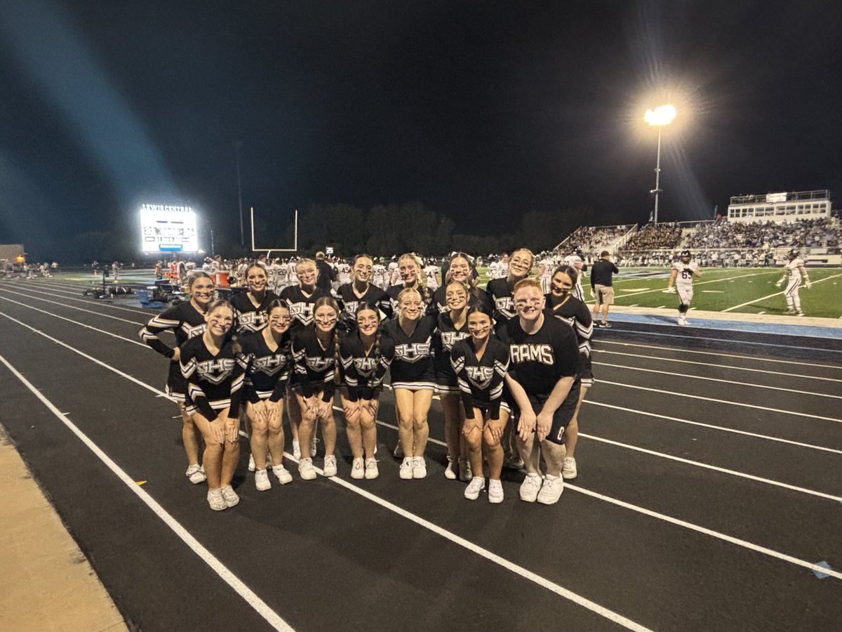 GHS Cheer Team hyping up the crowd under the Friday Night Lights! Go RAMS!!!🐏 🏈