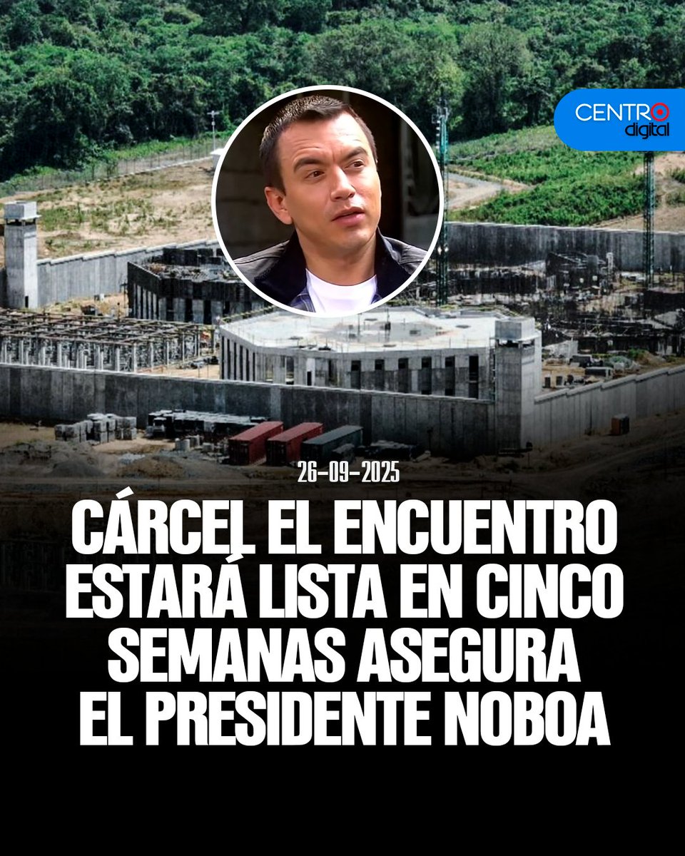 radiocentroec's tweet photo. #ATENCION | En al menos cuatro o cinco semanas estaría lista la cárcel El Encuentro, informó el presidente @DanielNoboaOk, destacando que este nuevo centro permitirá contar con instalaciones más modernas. El mandatario señaló que, de manera paralela, es necesario modernizar todo el sistema carcelario, que presenta múltiples deficiencias, y realizar grandes inversiones, dado que la gran mayoría de recibieron "cárceles destrozadas".