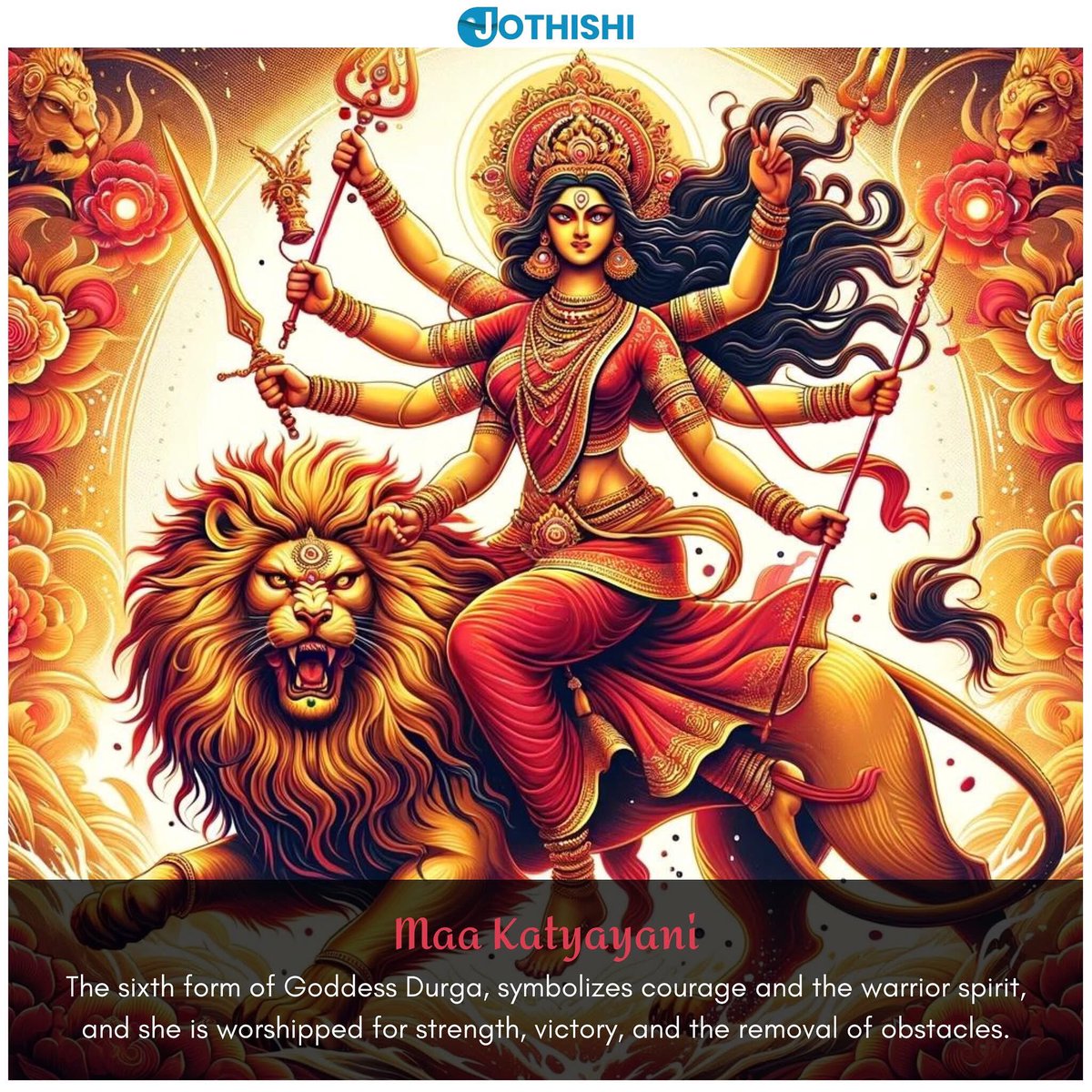 ComJothish74797's tweet photo. The sixth day of Navratri is dedicated to Mata Katyayani, the fierce warrior form of Goddess Durga. She is worshipped for strength, courage, and the removal of obstacles in life. Riding a lion and holding a sword, Mata Katyayani symbolizes power and determination. https://t.co/iNiHbj6IFz
