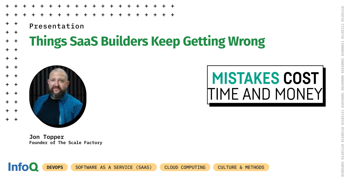 InfoQ's tweet image. Building a #SaaS product? Avoid these mistakes!

In this #InfoQ video, @jtopper explains:
⇨ Common pitfalls
⇨ Understanding customer needs
⇨ Continuous Delivery wins
⇨ The power of the &quot;strategic no&quot;

▶️ Watch now: bit.ly/4nRTiuo

📄 #transcript included

#DevOps