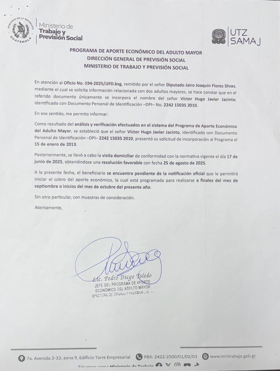 jajofd's tweet photo. #inhumano #insensible #infame ❌️12 AÑOS 8 MESES y 10 DIAS para darle Aporte del Adulto Mayor a Don Victor Javier Jacinto de una aldea de #Chiquimula. Que vergüenza a los Ministros @MINTRABAJOGuate de Pérez, Morales, Giammattei y Arévalo! Con fiscalización se logró! @BancadaVos https://t.co/ocE9JRFa0d