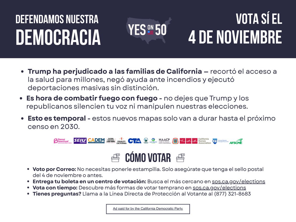 I’m proud to support Proposition 50 — because the future of our democracy depends on fair representation. #YesOn50