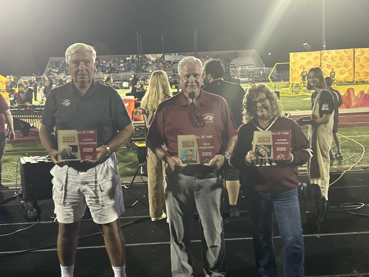 Congratulations to our inaugural Lakeville South HS Hall of Fame inductees: Larry the Legend Thompson, Rick Ringer Ringesien, and Naomi the Rock Rogness!