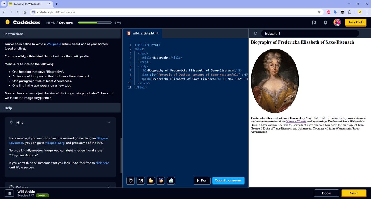 illanabeatriz's tweet image. 🌱 Dia 6/30

Hoje foi dia de rever os atributos HTML usados nas tags &amp;lt;img&amp;gt; e &amp;lt;a&amp;gt;. Para isso, escrevi um mini artigo de Wikipédia com as instruções solicitadas na print abaixo.

A personalidade descrita foi escolhida de modo aleatório.

#30nitesofcode