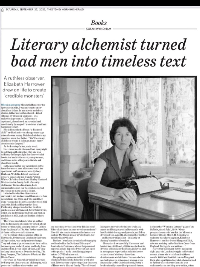 In today’s <a href="/smh/">The Sydney Morning Herald</a> and <a href="/theage/">The Age</a> my story about Australian novelist Elizabeth Harrower. My biography is out on Wednesday. smh.com.au/culture/books/…