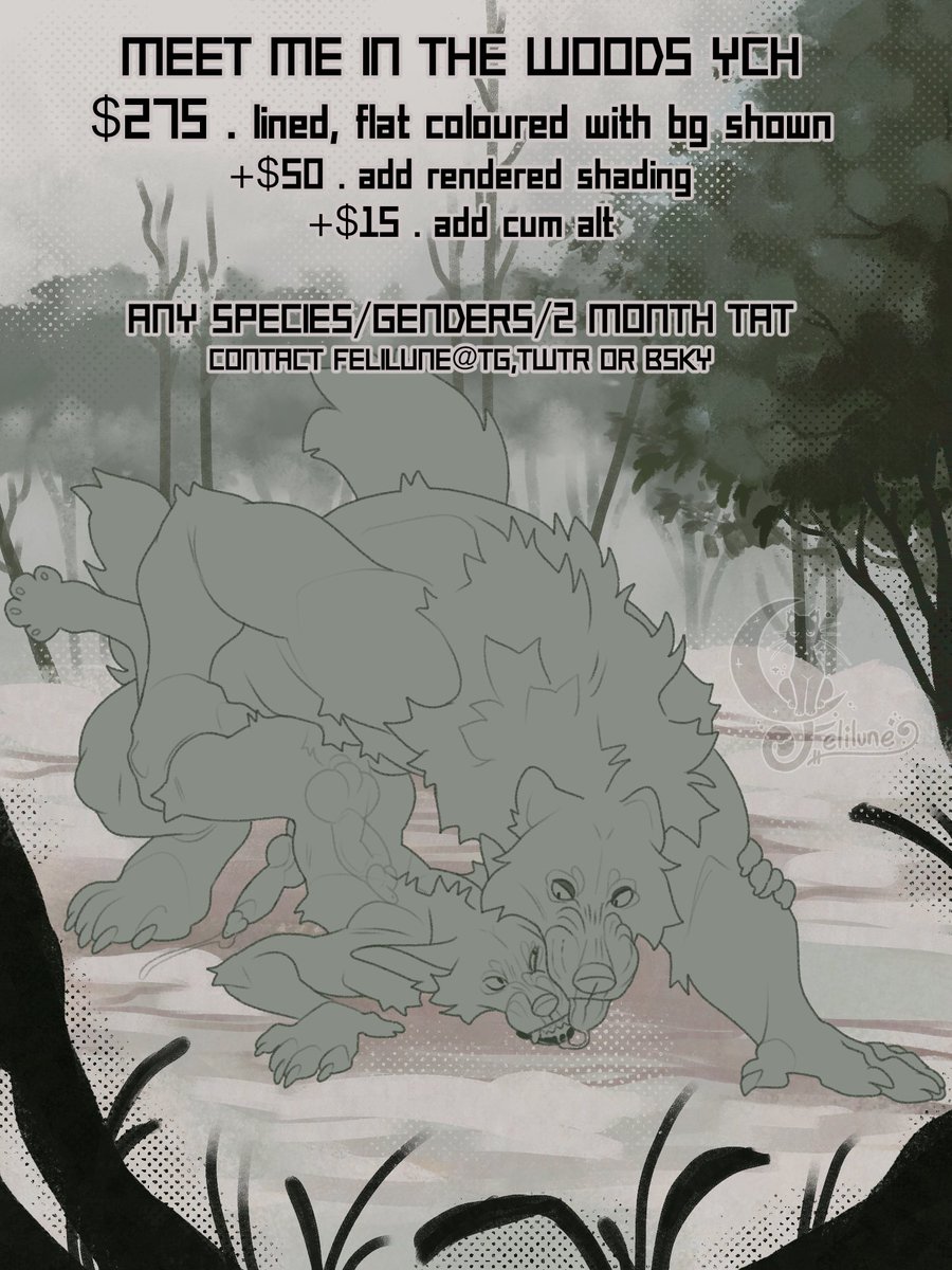 MMITW YCH . $275 Each
. Lined , coloured w bg shown + additions available.
. Any species/gender
. Alts available
. End of October TaT

TO CLAIM: contact felilune@here or telegram