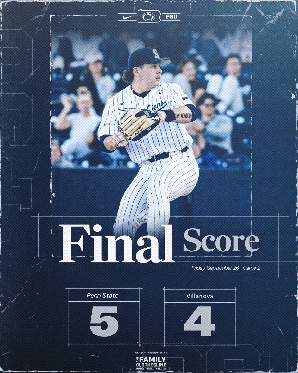 That’s two wins tonight! Penn State sweeps its Fall doubleheader against Villanova!

Yaucher 2B, 3B, RBI, 2R
Davis 3B, RBI
Smith 2B, RBI
Messina 2B, R
Lollin 1IP, 0R, 2K
Hudson/Shayter/Sanchez 1IP, 0R, 1K

#WeAre