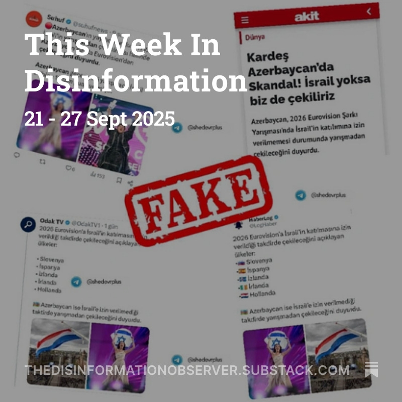 TheDisinformationObserver (@disinfoobserver) on Twitter photo From Russia shifting blame for drone strikes in Poland, to coordinated campaigns distorting Azerbaijan’s role in global conflicts, to YouTube reopening the floodgates for banned misinformation peddlers.
Read This Week In Disinformation.
open.substack.com/pub/thedisinfo… From Russia shifting blame for drone strikes in Poland, to coordinated campaigns distorting Azerbaijan’s role in global conflicts, to YouTube reopening the floodgates for banned misinformation peddlers.
Read This Week In Disinformation.
open.substack.com/pub/thedisinfo…