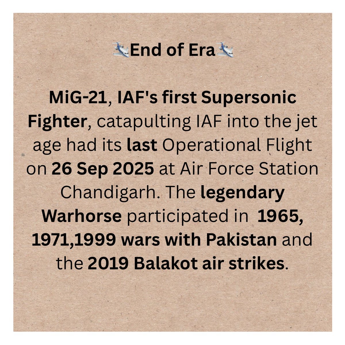 NishaYogeeshwar's tweet image. MiG-21 was symbol of the courage, discipline, and patriotism of serving the nation for over 60 years. TOUCH THE SKY WITH GLORY. Indian Air Force 🫡 #mig21 #touchtheskywithglory✈ #indianairforce #futureofindia #nishayogeshwar #womenleaders #selfmade #adversityisopportunity…