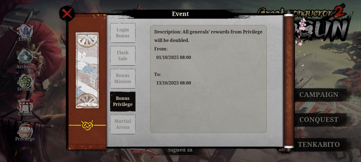 easytech_game's tweet image. Dear Commanders,
To celebrate the upcoming holidays, Great Conqueror 2: Shogun will launch a series of exciting in-game events!
Starting September 29, log in daily to claim generous in-game rewards. 
Beginning October 1, even more benefits await, including Flash Sales, Bonus…
