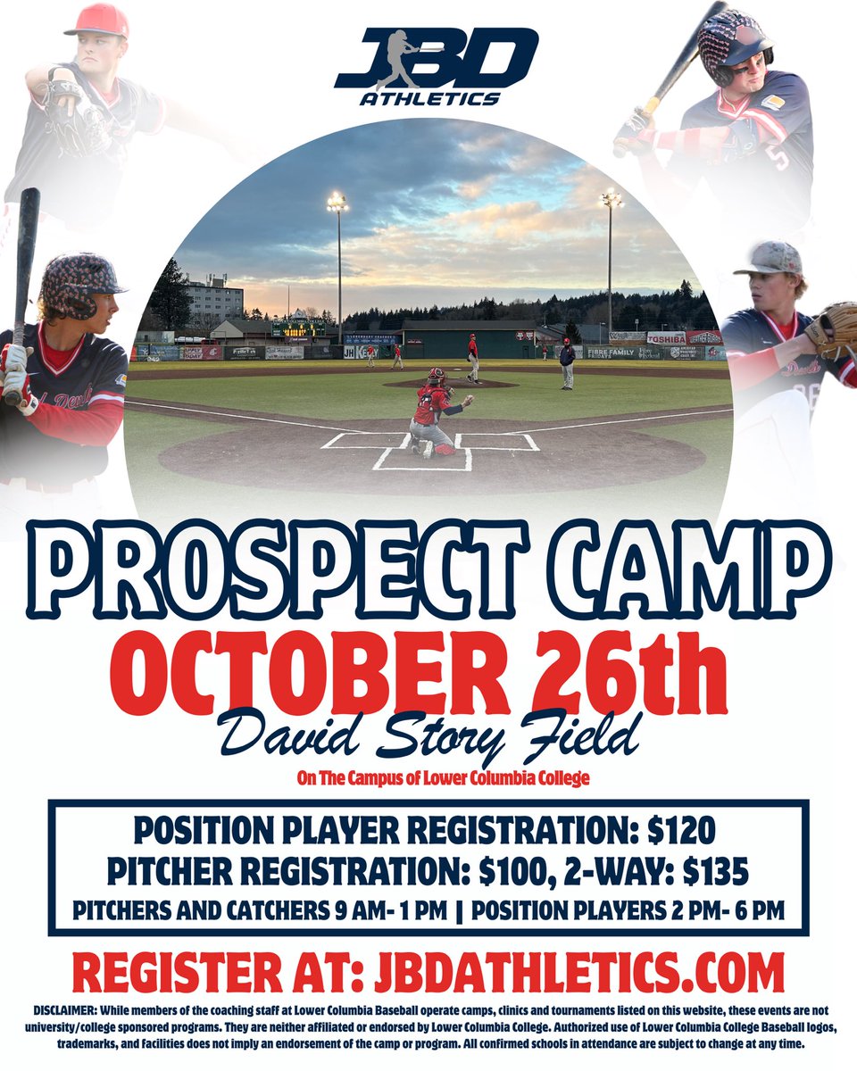 MCallia21's tweet image. 🚨College Prospect Camp🚨
Come check out our JBD Athletics College Prospect Camp at David Story Field this Fall❗️
Excited to bring in 2 and 4-year schools from all around the PNW to recruit!
Who: 2026 and 2027 Grads
When: Sunday, October 26th
register.ryzer.com/camp.cfm?sport…