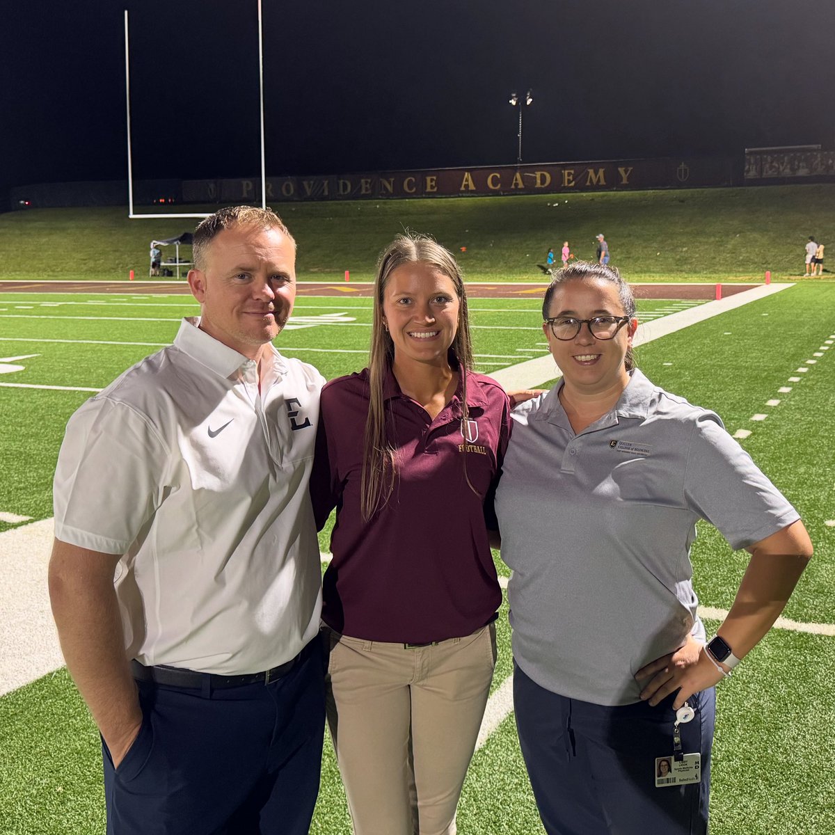 BucSportsMed's tweet photo. BucSports Medicine physicians Dr. Libby Ligon and Dr. Chris Welch, along with Athletic Trainer Kaitlyn Diddle, provided sports medicine coverage tonight at Providence Academy.  Go Knights! https://t.co/oi0DYIA7qh