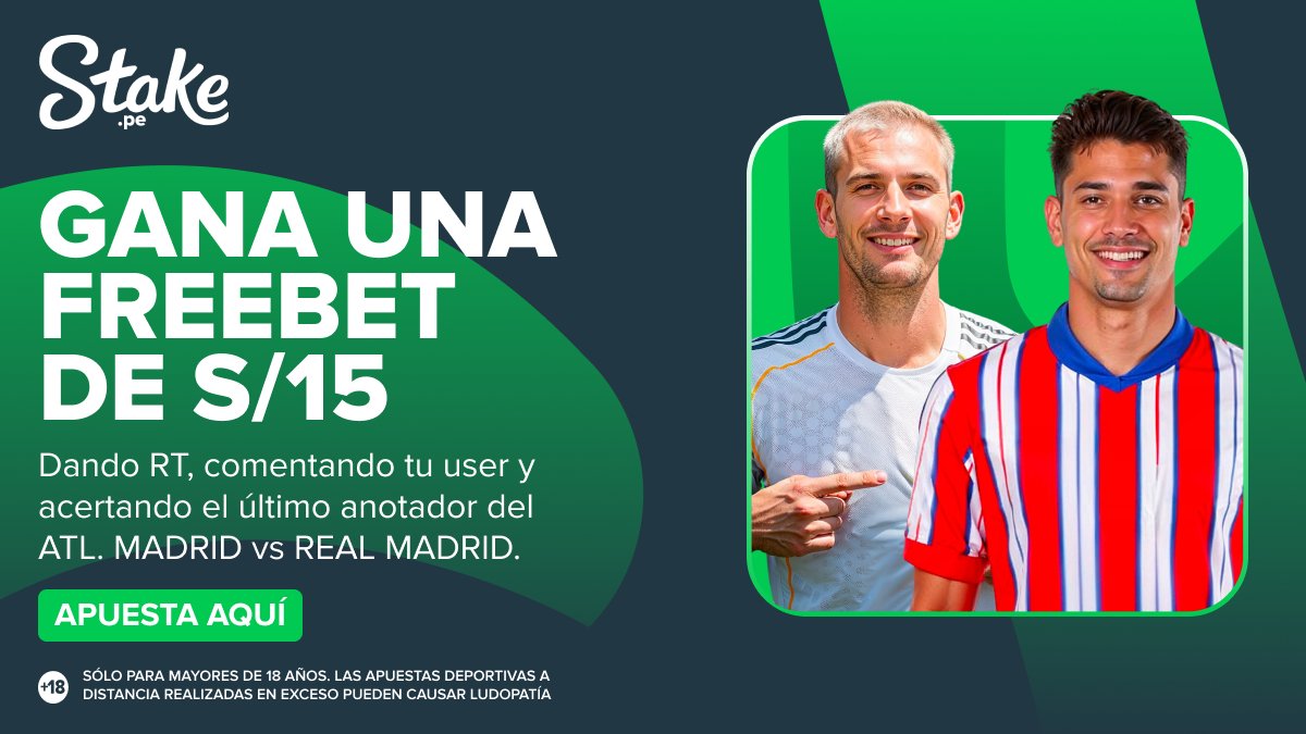 ¡Derby Madrileño! 🇪🇸

Atlético Madrid recibe al Real Madrid en el Riyadh Air Metropolitano 🏟️ por #LaLiga 🏆

Regalaremos freebets de S/15 💸 a 6 Stakers que den RT, comenten su user y acierten el último anotador del partido ⚽️

Apuesta aquí ➡️ bit.ly/484Kgp8