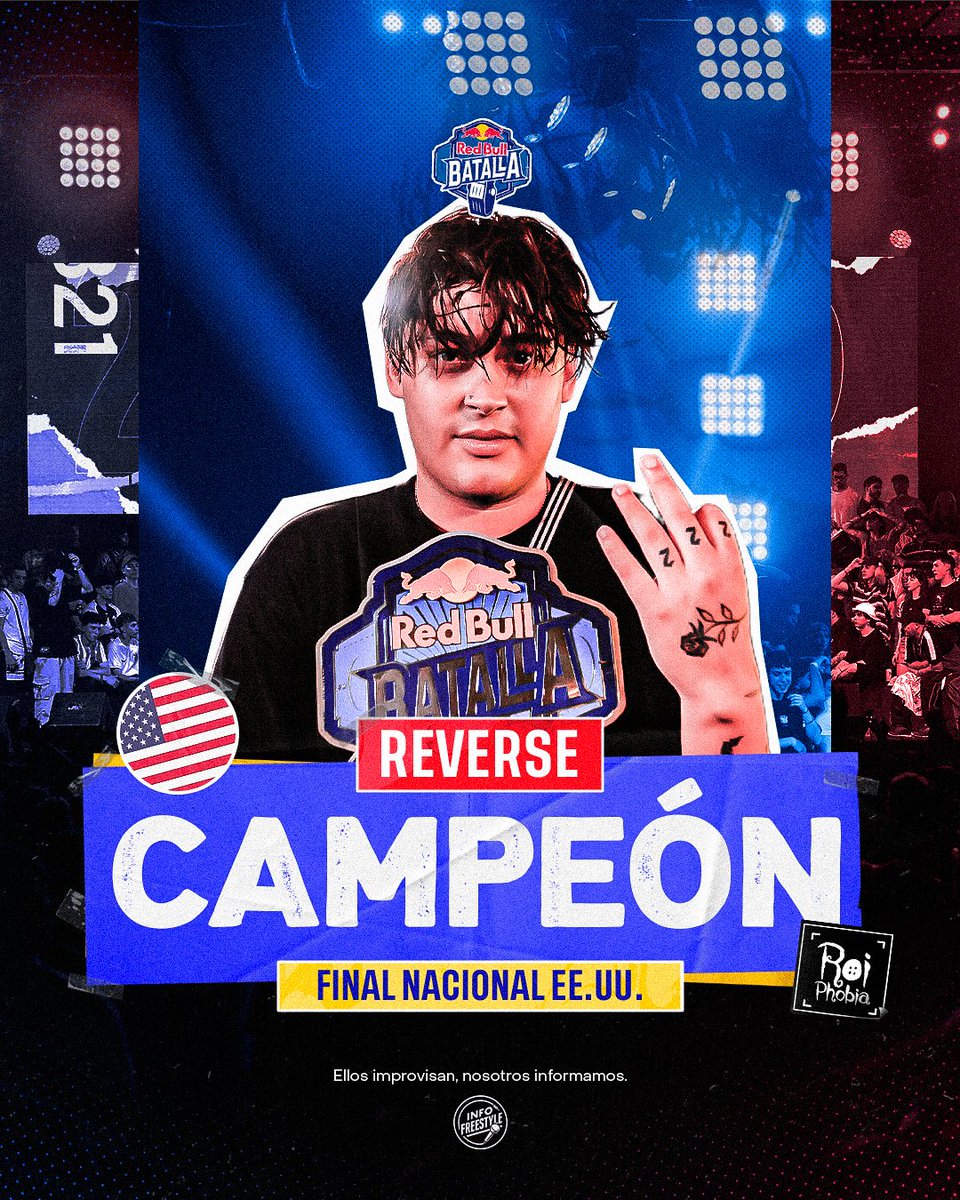 InfoFreestyle2's tweet image. ¡Campeón Nacional! 🏆

REVERSE 🇨🇺 es el campeón de la Final Nacional de la Red Bull Batalla Estados Unidos 🇺🇸 tras vencer en la batalla final al colombiano Nico B. 🔥

El cubano Reverse estará representando a los estadounidenses en la Final Internacional que se realizará en Chile…
