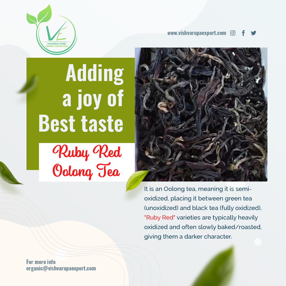 vishvarupa93755's tweet image. It is an Oolong tea, meaning it is semi-oxidized, placing it between green tea (unoxidized) and black tea (fully oxidized). "Ruby Red" varieties are typically heavily oxidized and often slowly baked/roasted, giving them a darker character.
.
.
.
.
.
#ruby #rubyred #rubyredoolong