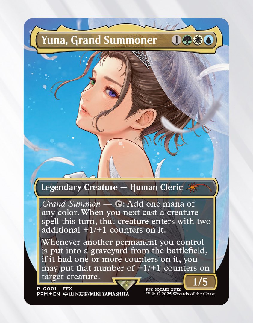 aitaikimochi's tweet image. This new FFX Yuna Magic the Gathering card is too beautiful 😭