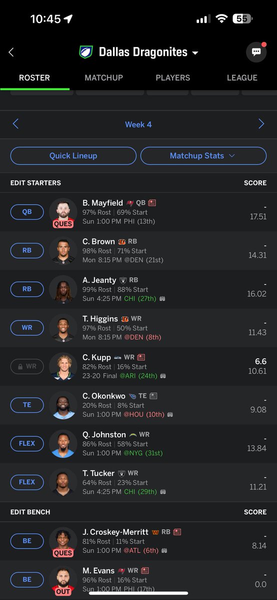 hugheberto's tweet photo. @TexanGonnaTexan @WiedenmannWeep @MatthewBerryTMR I went Kittle/Mike Evans at my 3 and 4 and let’s just say things aren’t looking very good atm hah https://t.co/cqT4YVkVEe