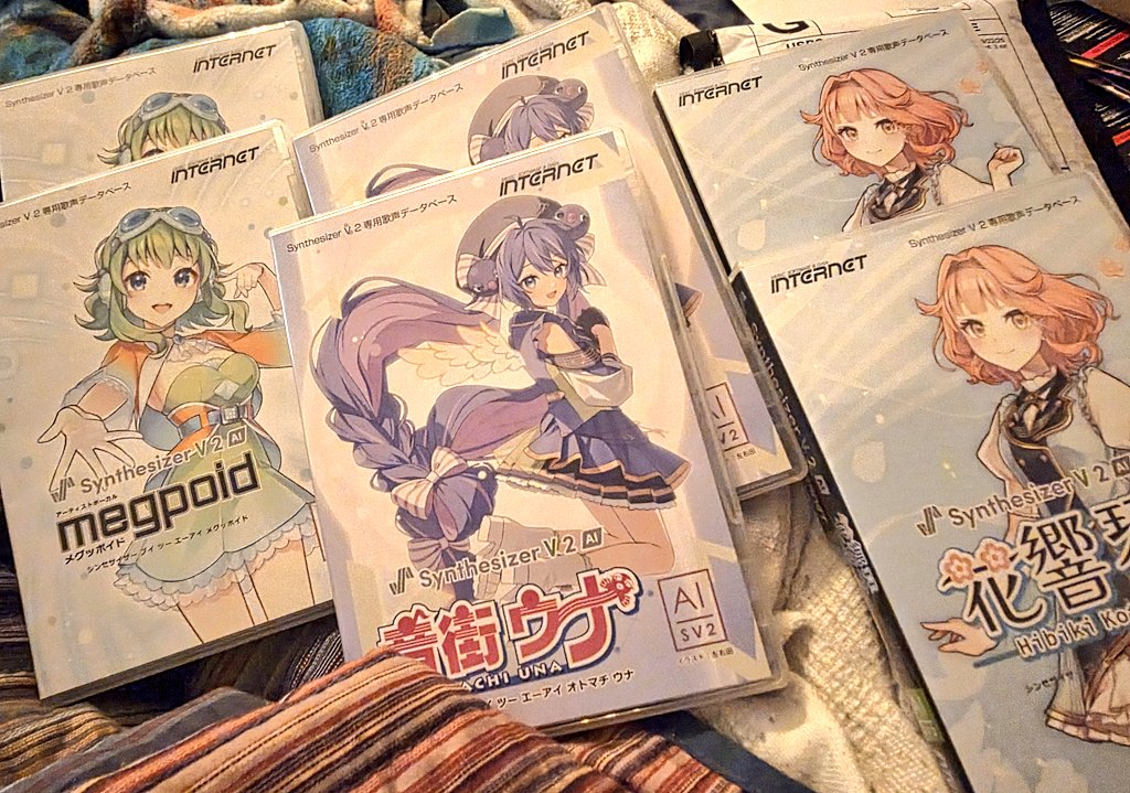 Today's haul!! 💚💜🧡

Thank you <a href="/GUMIfromMegpoid/">GUMI from Megpoid</a> <a href="/INTERNETjp/">INTERNET Co., Ltd.</a> <a href="/otomachiuna/">音街ウナ公式🔰🐥💕</a> <a href="/HibikiKoto0418/">花響 琴（Hibiki Koto）公式</a> !!!