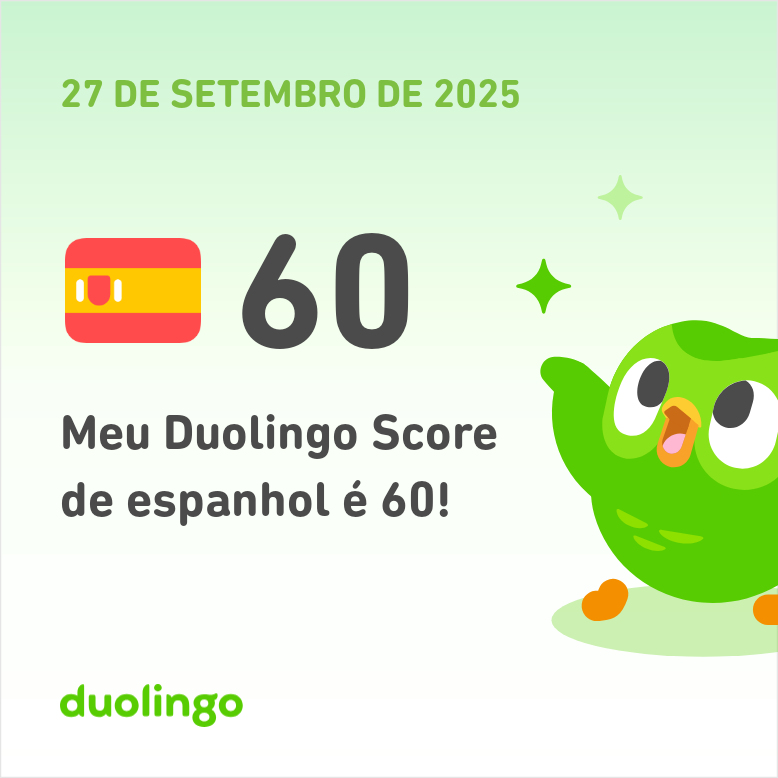 wallaceneves5's tweet photo. Meu Duolingo Score de espanhol é 60! https://t.co/xtrA7GkM4M