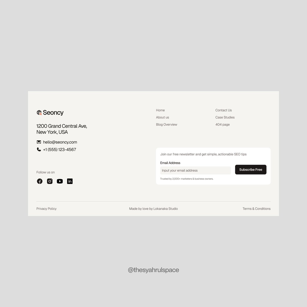 thesyahrulspace's tweet image. 30 days of sharing website design explorations, every day. Day 25
Footer section