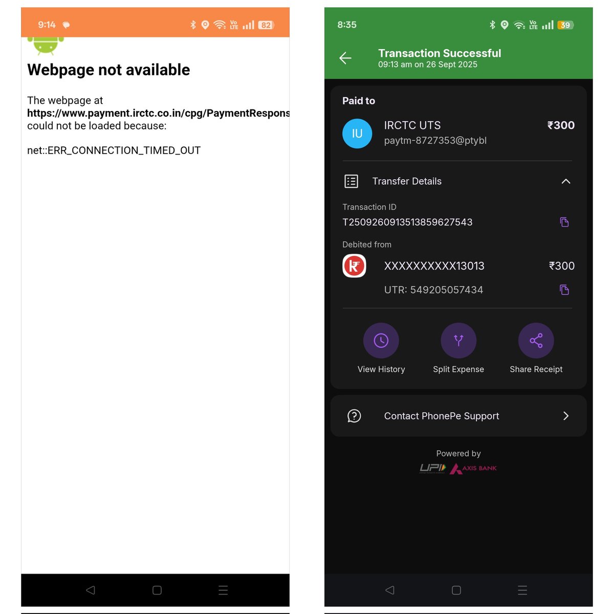arnabbasu513's tweet photo. Dear @RailMinIndia, @RailMadad, @IRCTCofficial.

My UPI transaction for R-Wallet recharge of Rs. 300 on #UTS mobile app failed (money debited, but not credited to R-Wallet). More than 23 hours passed. Please check and credit the amount or initiate a refund immediately. 
#UTSFail https://t.co/IFCrqlNIII