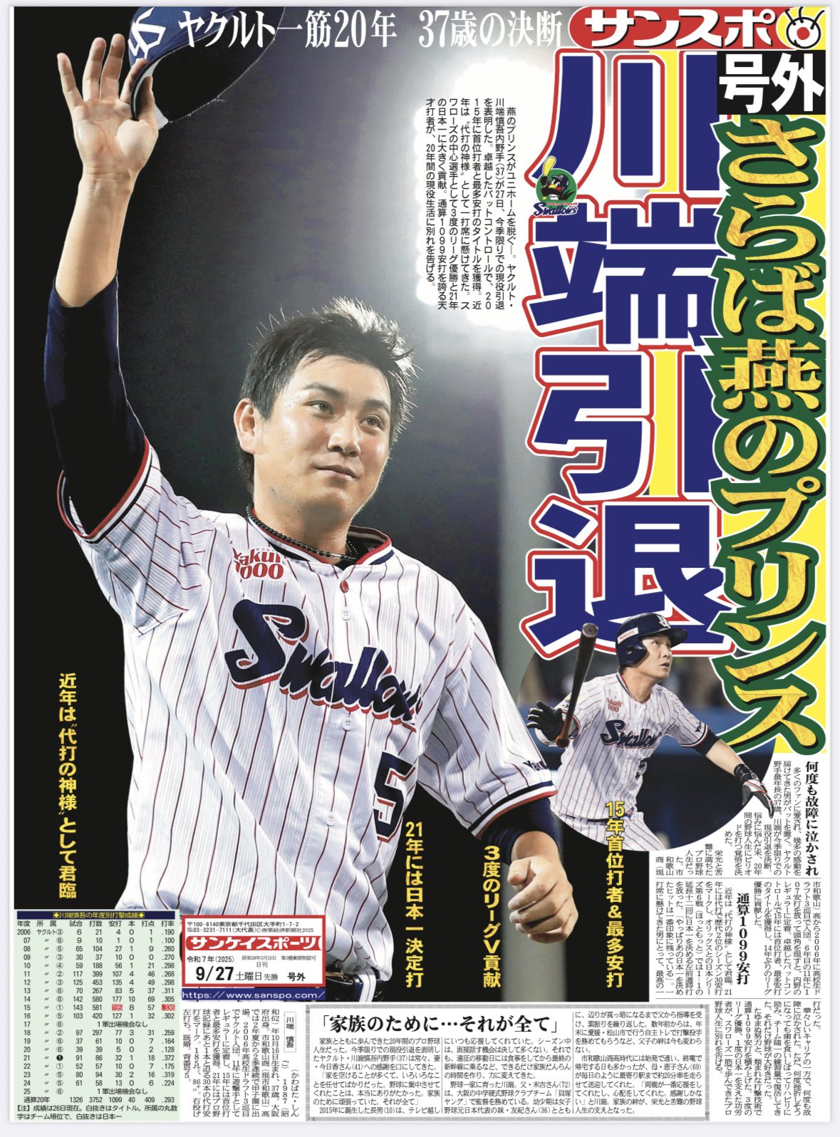 【希少/美品】川端慎吾選手 ヤクルトスワローズ 2018 CREW ユニフォーム 希少/美品】川端慎吾選手 ヤクルトスワローズ 2018 CREW ユニフォーム